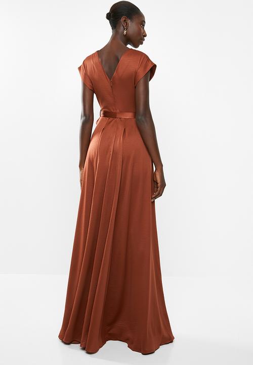 AMANDA LAIRD CHERRY - V-neck cap sleeve high waist maxi - rust
