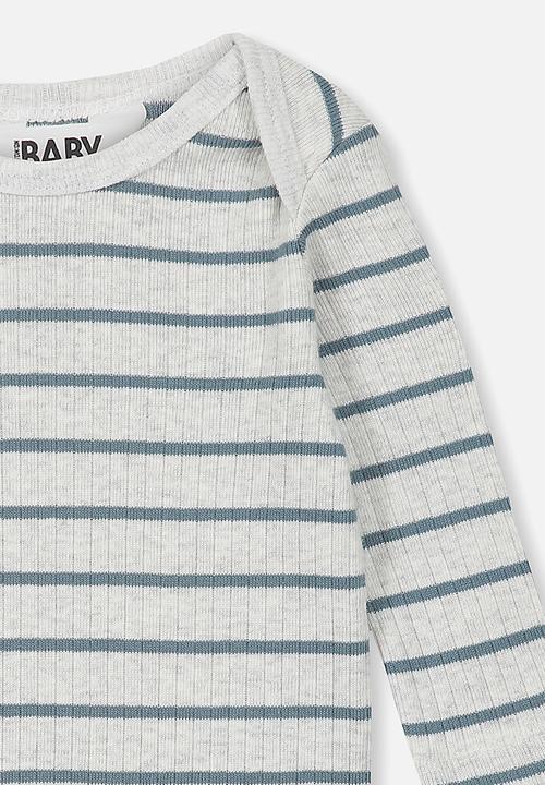 Cotton On - Newborn long sleeve bubbysuit - grey & blue 