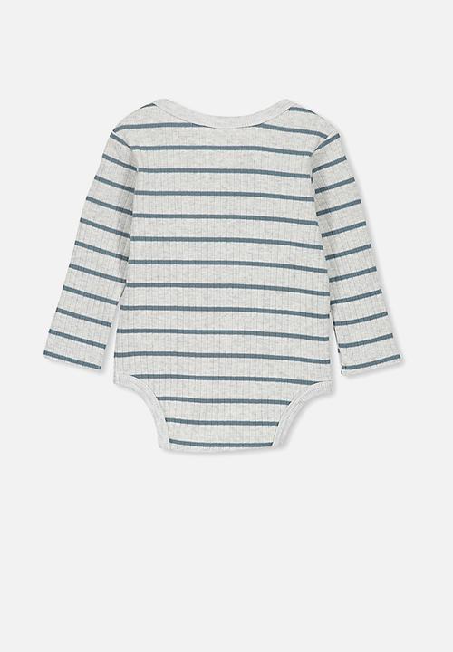 Cotton On - Newborn long sleeve bubbysuit - grey & blue 
