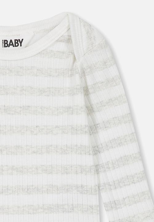 Cotton On - Newborn long sleeve bubbysuit - white & grey 