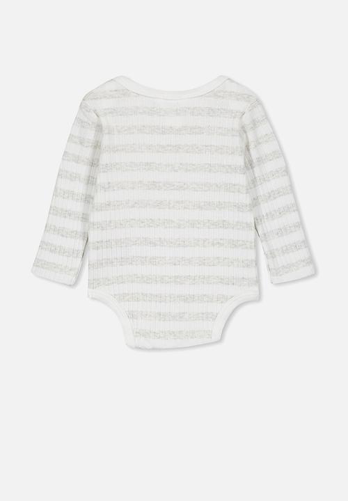 Cotton On - Newborn long sleeve bubbysuit - white & grey 