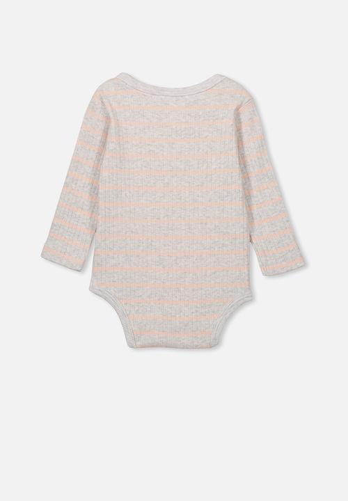 Cotton On - Newborn long sleeve bubbysuit - grey & peach