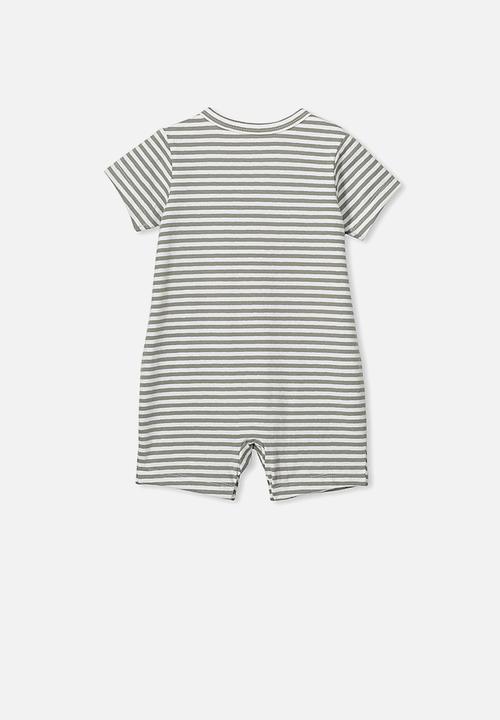 Cotton On - The short sleeve romper - khaki & white 
