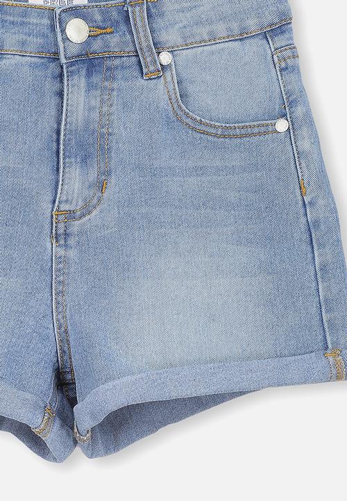 Free by Cotton On - High waist denim short - blue