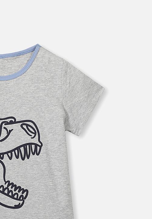 Cotton On - Hudson short sleeve pj set - grey & blue 