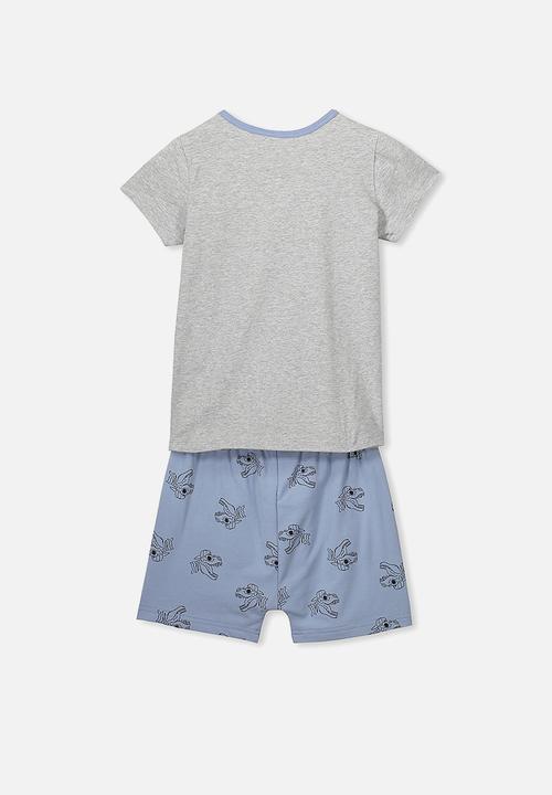 Cotton On - Hudson short sleeve pj set - grey & blue 