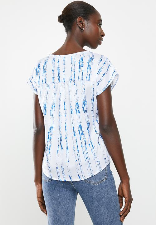 Superbalist - Flute sleeve button down blouse - white & blue 