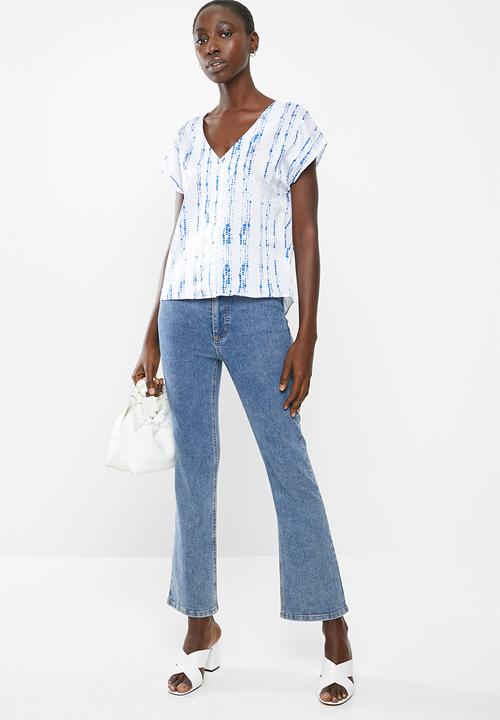 Superbalist - Flute sleeve button down blouse - white & blue 