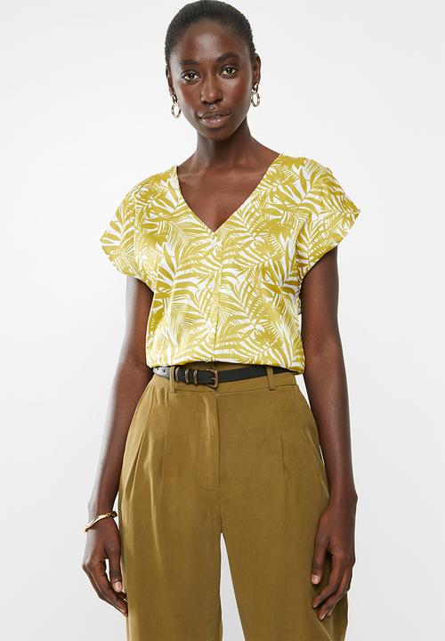 Superbalist - Flute sleeve button down blouse - yellow & white 