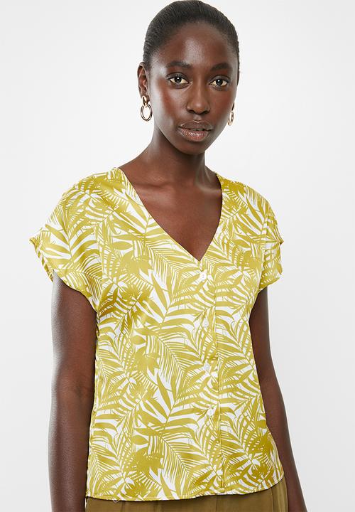 Superbalist - Flute sleeve button down blouse - yellow & white 
