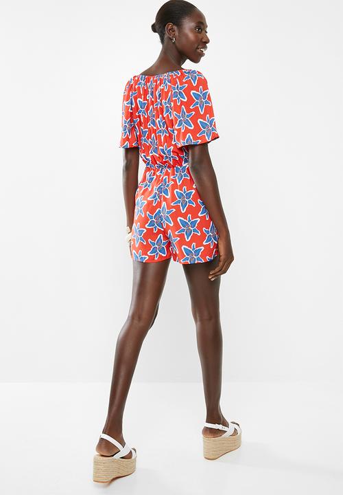 Superbalist - Printed wrap playsuit - red & blue 
