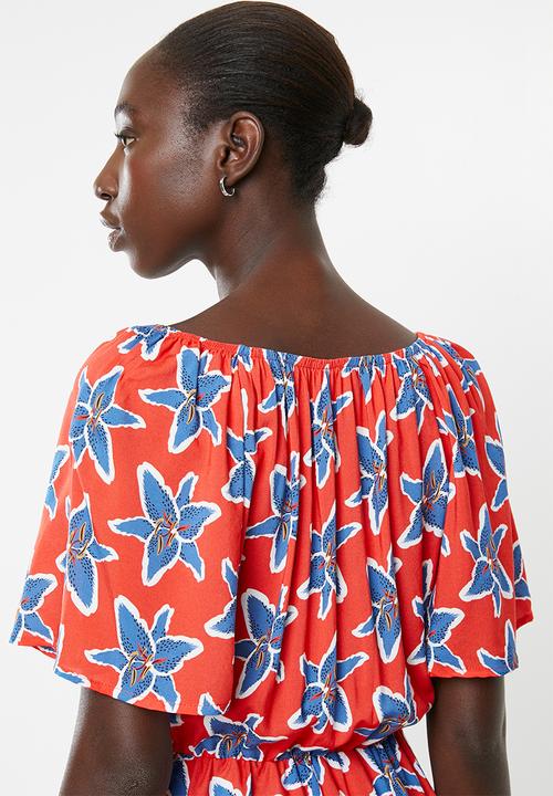 Superbalist - Printed wrap playsuit - red & blue 
