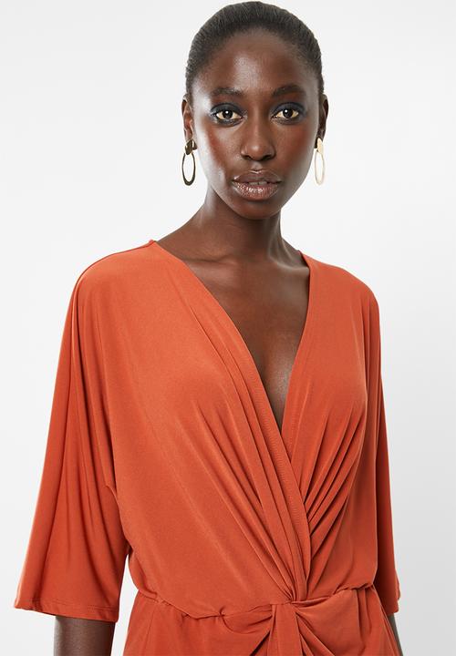 Superbalist - Kimono front knot dress - rust