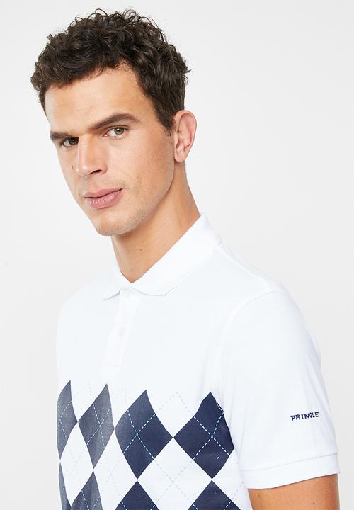 Pringle of Scotland - St bernard styled golfer - white & navy 
