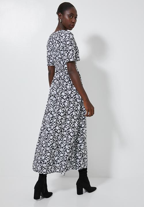 Superbalist - Button through fit & flare dress - black & white
