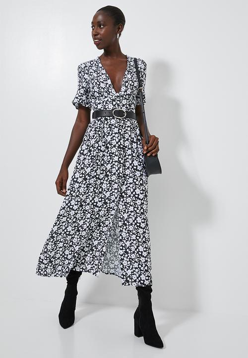 Superbalist - Button through fit & flare dress - black & white