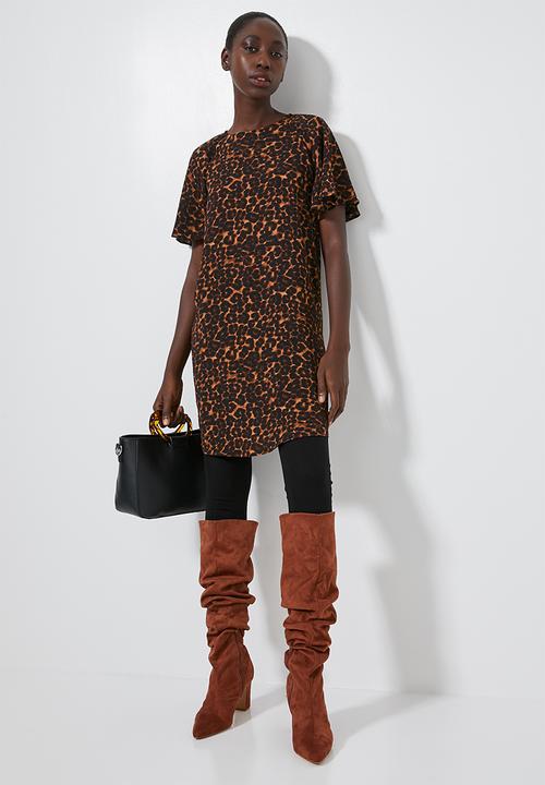 Superbalist - Frill sleeve tunic - brown & black 