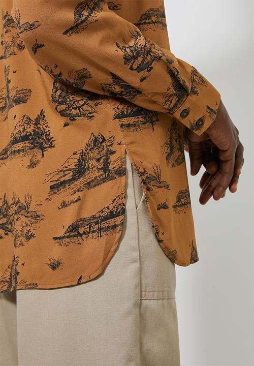Superbalist - Split hem utility pocket shirt - brown & black