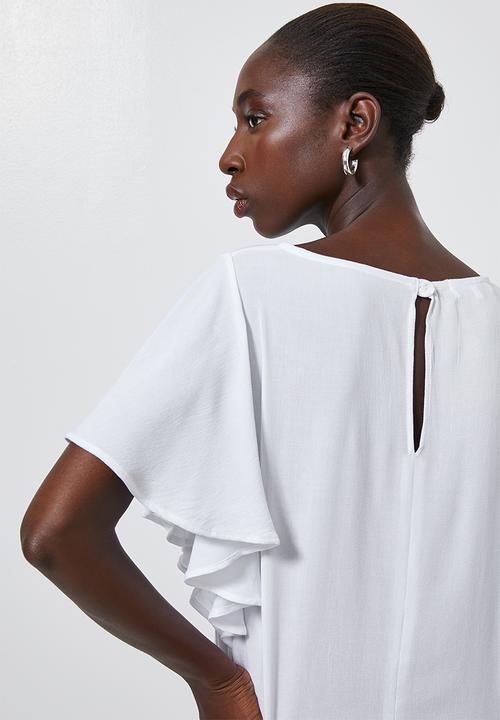 Superbalist - Flutter sleeve shell - white