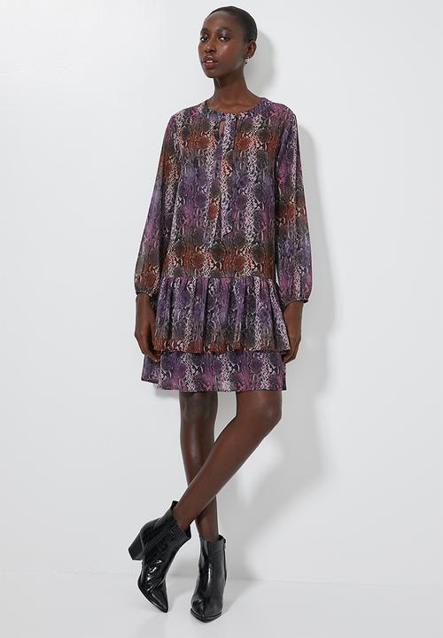Superbalist - Dropped waist kitty bow dress - purple & brown