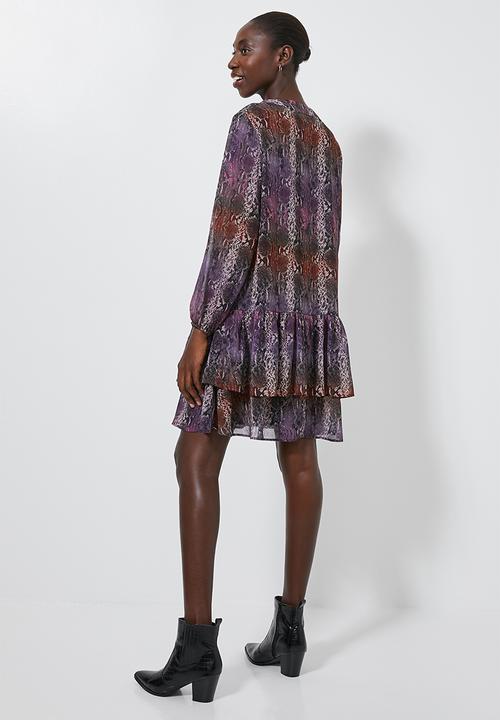 Superbalist - Dropped waist kitty bow dress - purple & brown