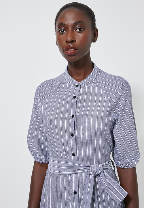 Superbalist - Blouson sleeve shirt dress - blue & white 