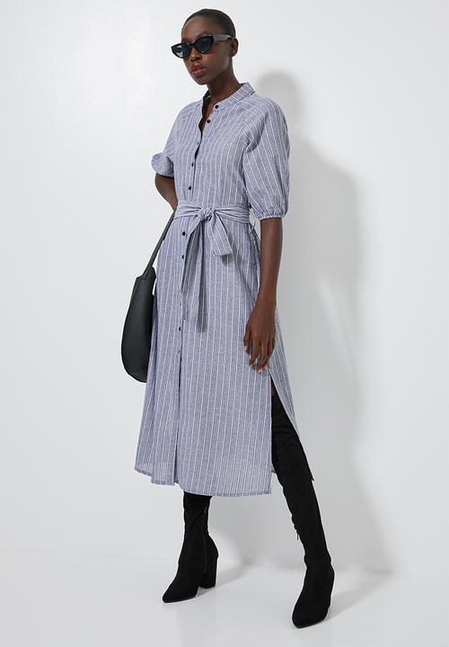 Superbalist - Blouson sleeve shirt dress - blue & white 