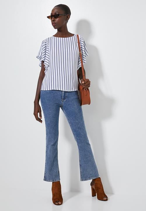Superbalist - Flutter sleeve shell shirt - blue & white