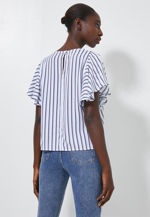Superbalist - Flutter sleeve shell shirt - blue & white