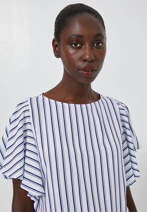 Superbalist - Flutter sleeve shell shirt - blue & white