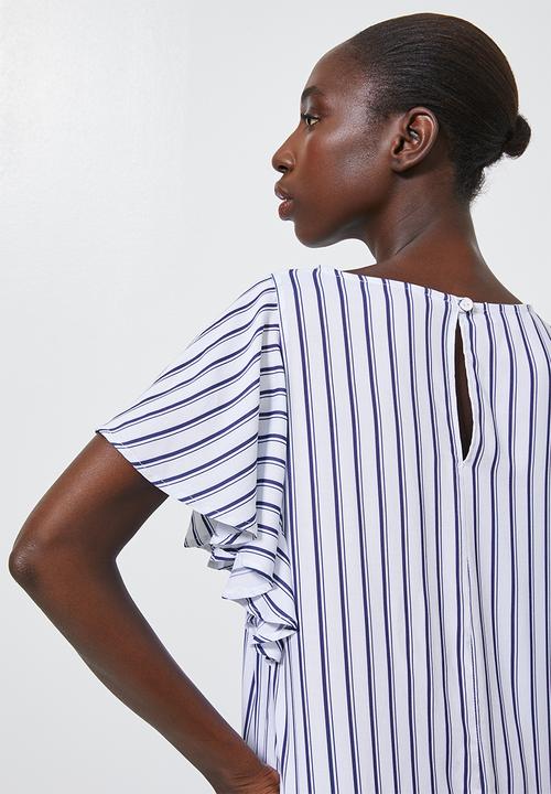 Superbalist - Flutter sleeve shell shirt - blue & white
