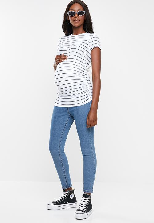 Cotton On - Maternity wrap front short sleeve top - black & white
