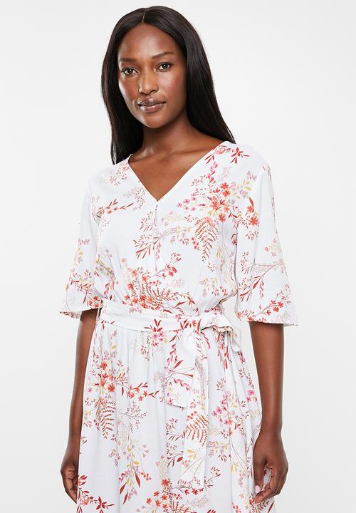 edit - Belted fit and flare dress - multi