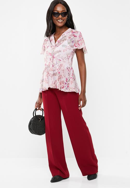 edit - Flutter sleeve button down blouse - pink