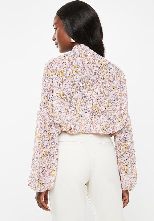 edit - Peasant blouse with neck tie - multi