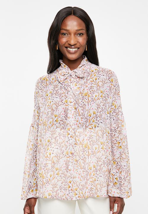 edit - Peasant blouse with neck tie - multi
