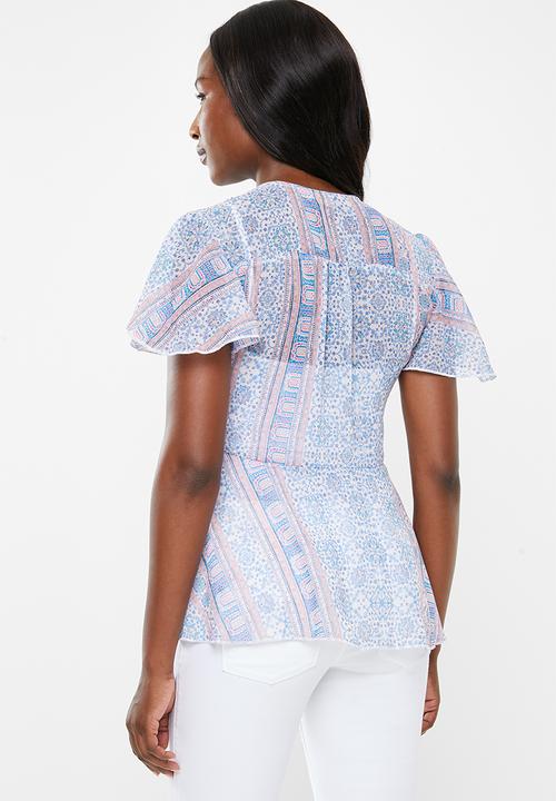 edit - Flutter sleeve button down blouse - multi