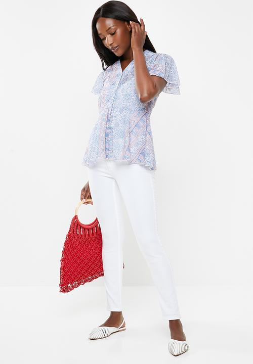 edit - Flutter sleeve button down blouse - multi