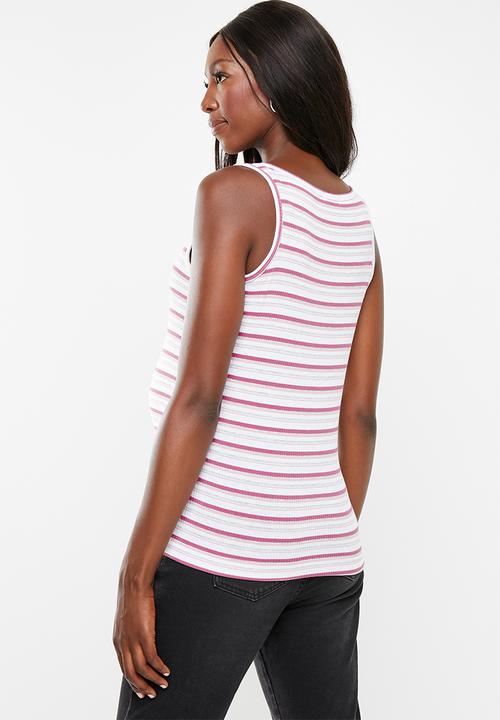 Cotton On - Maternity henley sleeveless tank top - pink & white