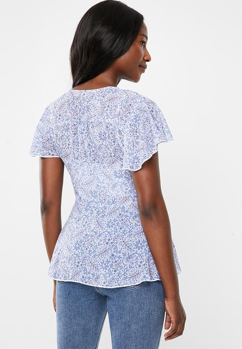 edit - Flutter sleeve button down blouse - multi