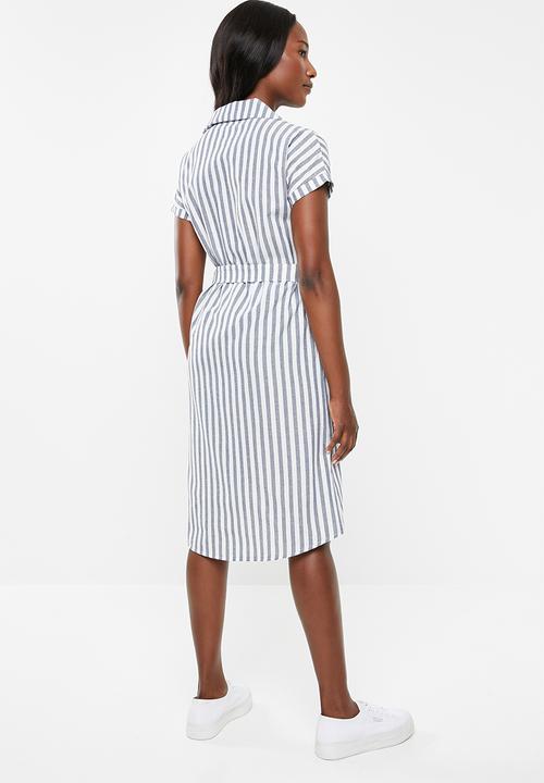 edit - Linen shirt dress - white & blue