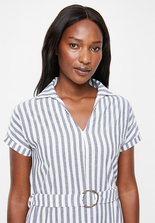 edit - Linen shirt dress - white & blue