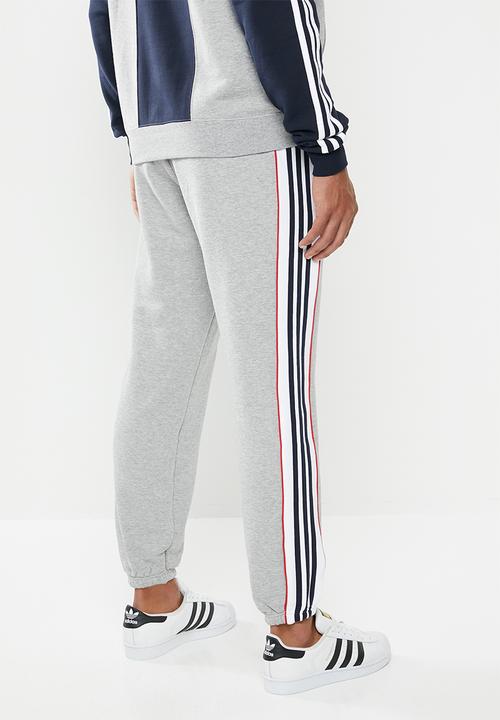 adidas Originals - 3 stripe panel track pants - medium grey heather & white