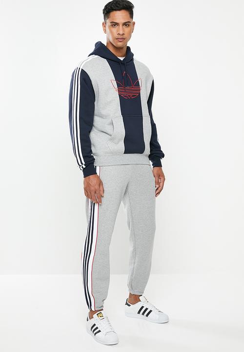 adidas Originals - 3 stripe panel track pants - medium grey heather & white