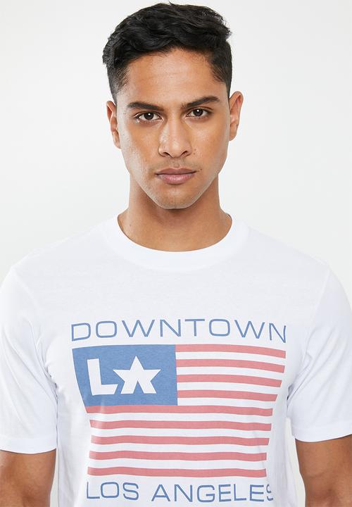 Cotton On - Downtown LA flag tbar text T-shirt - white