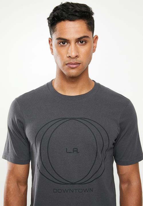 Cotton On - La circles Tbar text T-shirt - grey