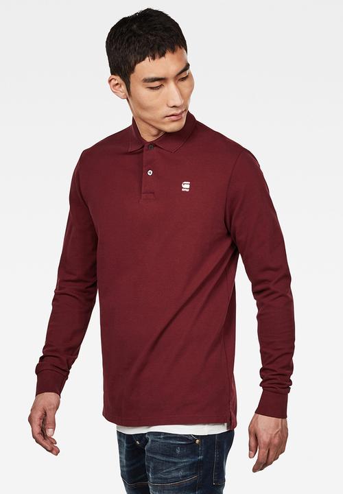 G-STAR - Core long sleeve polo - burgundy