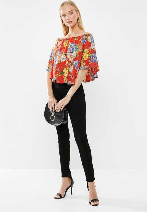 STYLE REPUBLIC - Satin bardot blouse - red