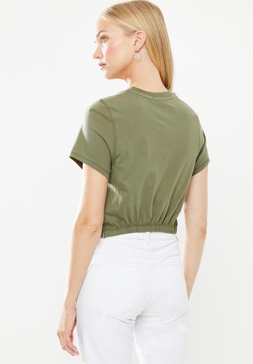 Cotton On - Franklin keyhole tie front short sleeve top - olive