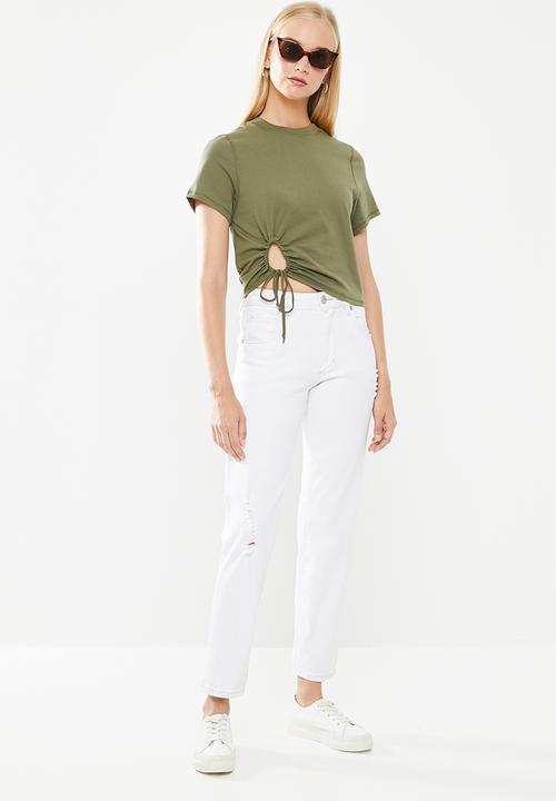 Cotton On - Franklin keyhole tie front short sleeve top - olive